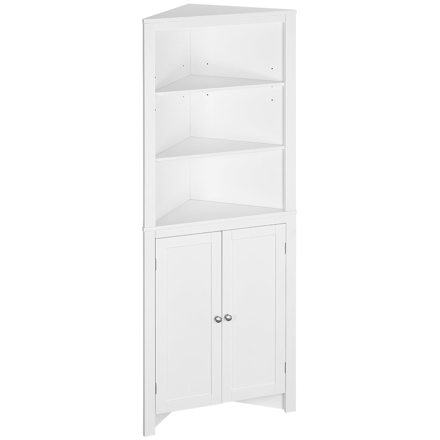 Kleankin Triangle Bathroom Cabinet, Corner Bathroom Storage Unit with Cupboard and 3-Tier Shelves, Free Standing, White