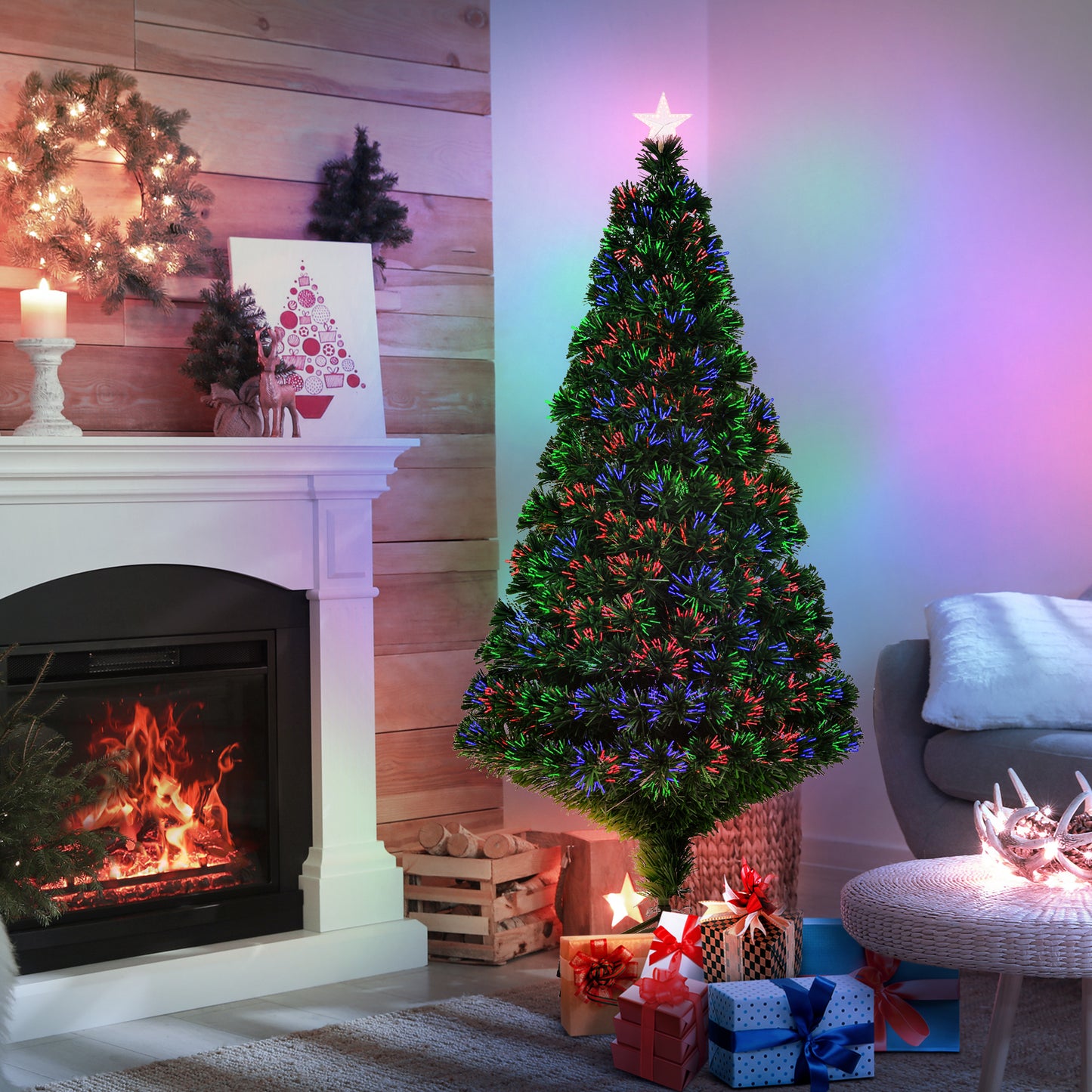 5FT Green Fibre Optic Pre-Lit Artificial Christmas Tree Multi-Colour