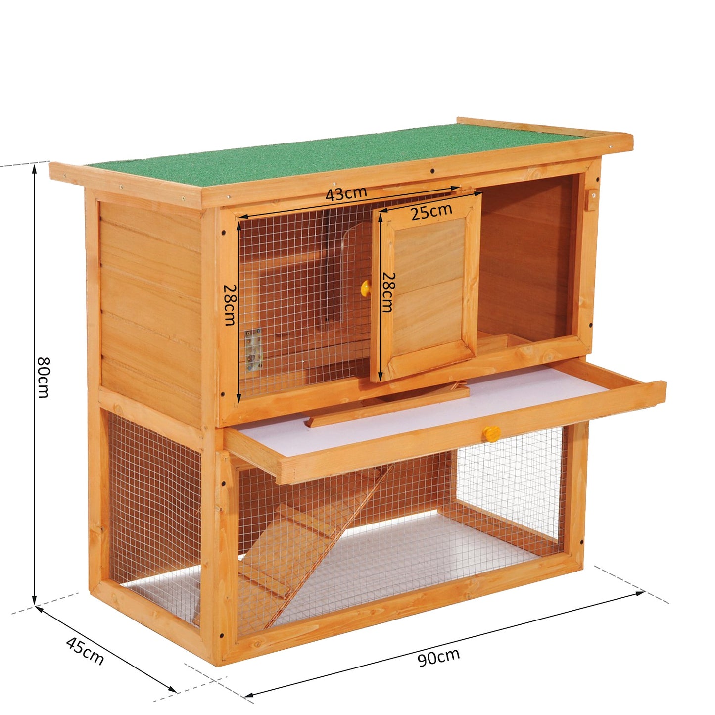 Pawhut Wooden  90cm 2 Tiers Rabbit Hutch Enclosure
