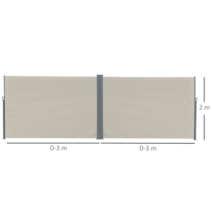 Outsunny Patio Retractable Double Side Awning, Folding Privacy Screen Fence, Privacy Wall Corner Sun Shade Wind Screen Room Divider-Cream White