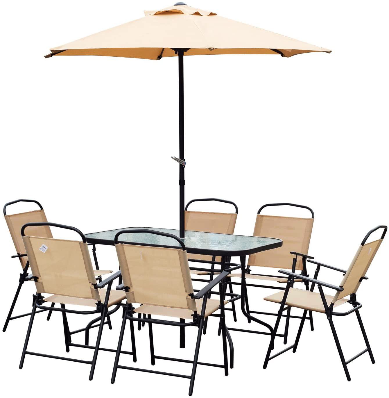 Outsunny 8 Piece Dining Set W/Umbrella, Textilene-Beige