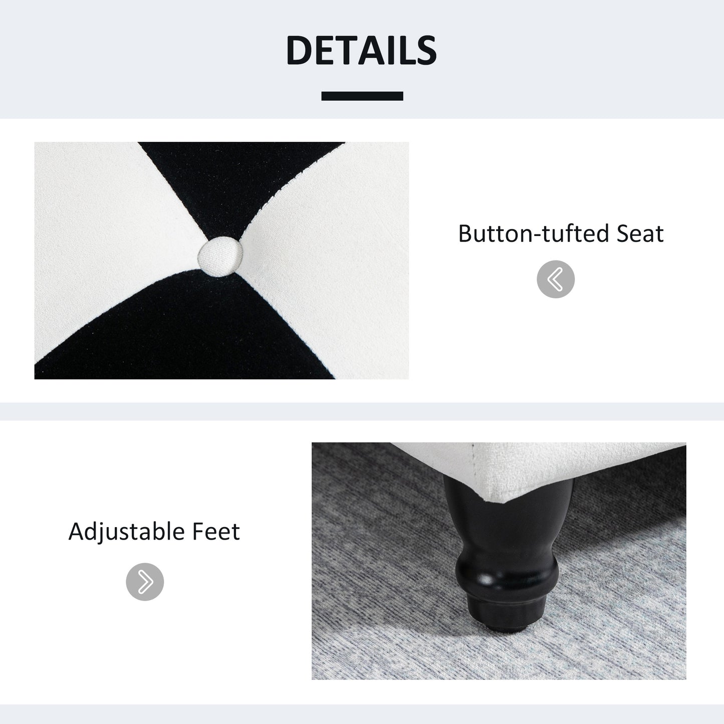 Velvet Storage Ottoman, Button-tufted Footstool Box, Toy Chest with Lid for Living Room, Bedroom, White and Black 114 x 47 x 47cm