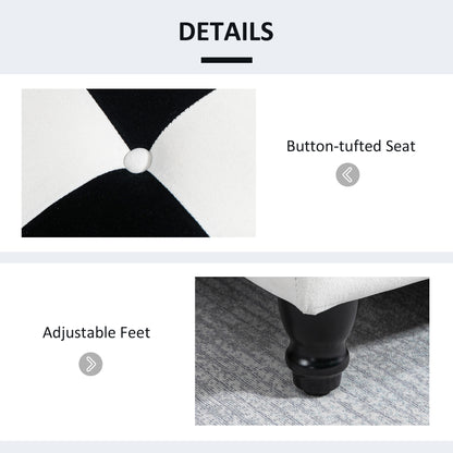 Velvet Storage Ottoman, Button-tufted Footstool Box, Toy Chest with Lid for Living Room, Bedroom, White and Black 114 x 47 x 47cm