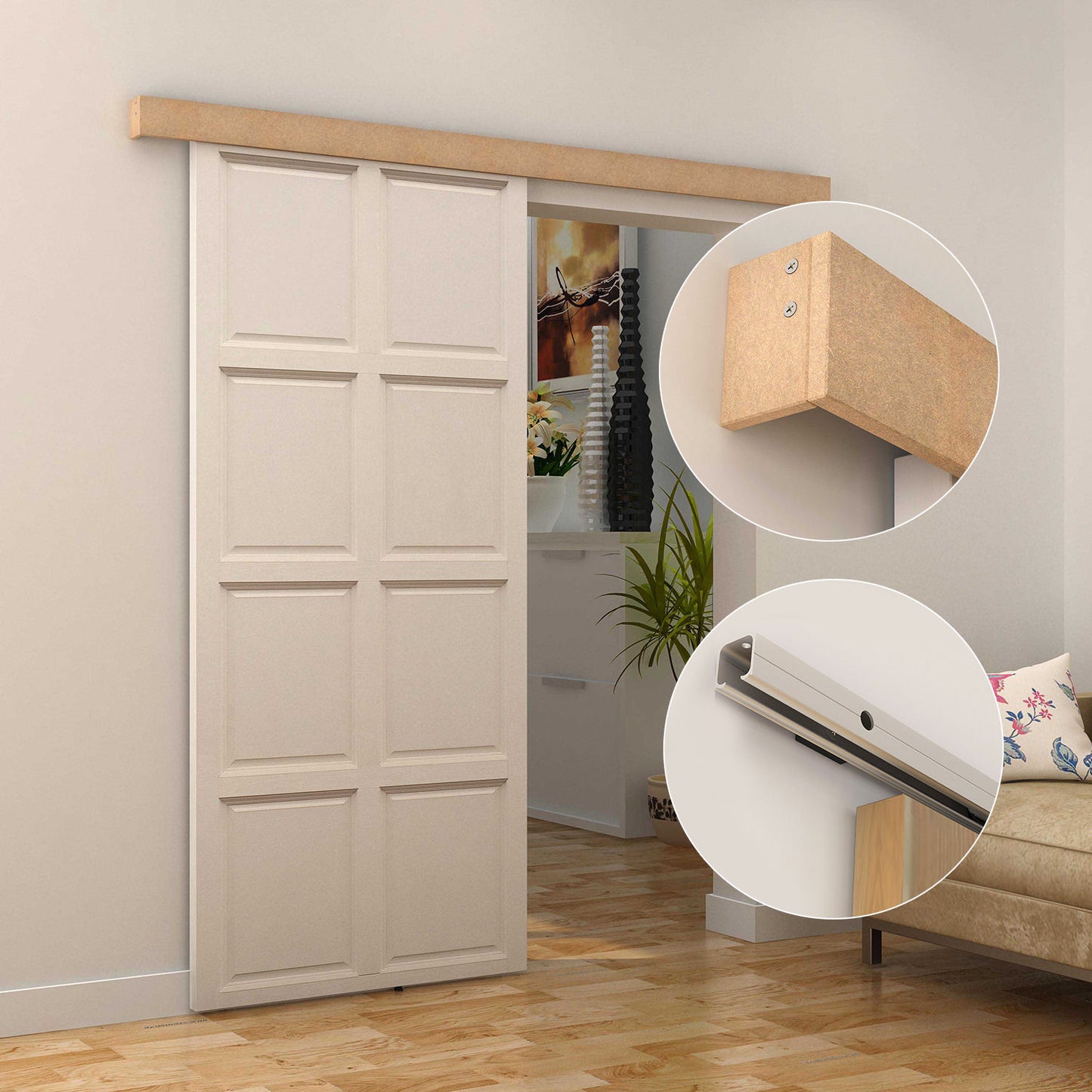 6.5FT /2000mm Modern Sliding Barn Door Closet Hardware Track Kit Track System Unit For Single Wooden Door