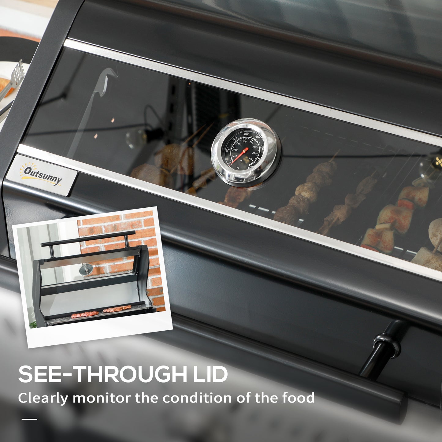 Outsunny 9 kW 3 Burner Gas BBQ Grill with See-through Lid, Black