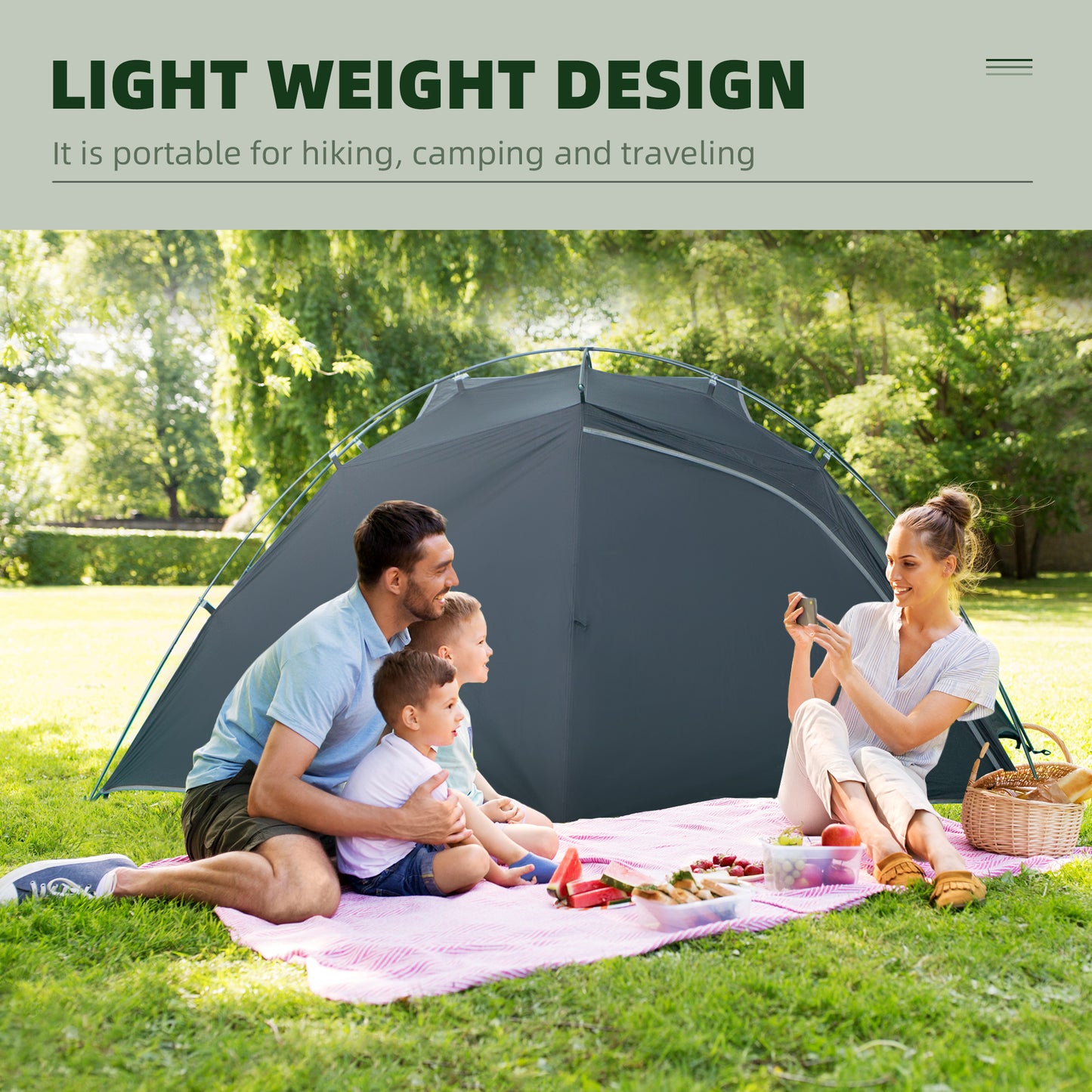 Outsunny Camping Tent, Compact 2 Man Dome Tent, Waterproof Lightweight Outdoor Tent with Double Layer Doors, Dark Grey
