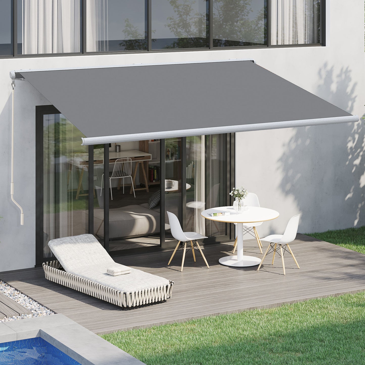 Outsunny 4 x 3 m Full Cassette Electric/Manual Retractable Awning, Sun Canopies for Patio Door Window with Remote Controller, Grey