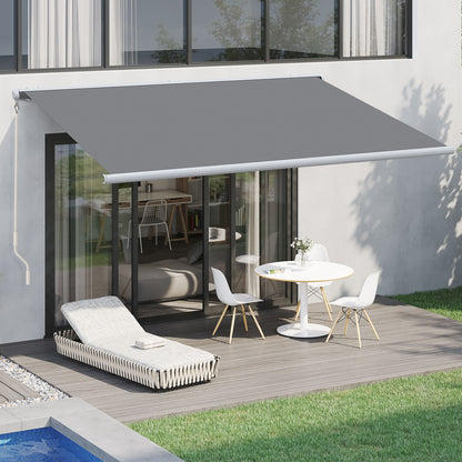 Outsunny 4 x 3 m Full Cassette Electric/Manual Retractable Awning, Sun Canopies for Patio Door Window with Remote Controller, Grey