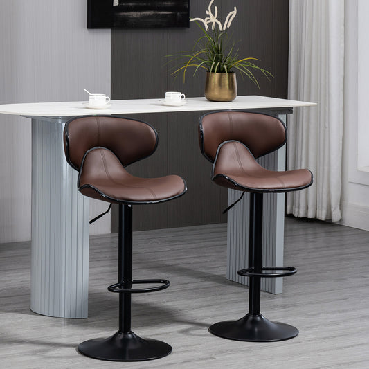 Swivel Bar Stools Set of 2, Barstools with Footrest and Backrest, Steel Frame Gas Lift, for Kitchen Counter Dining Room, Brown