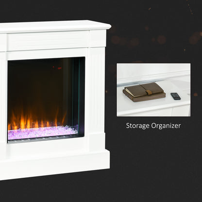 Electric Fireplace w/ Surround, 92cm Freestanding Electric Fire w/ Remote Control, Overheat Protection, Timer, Eco Mode, White 1000W/2000W