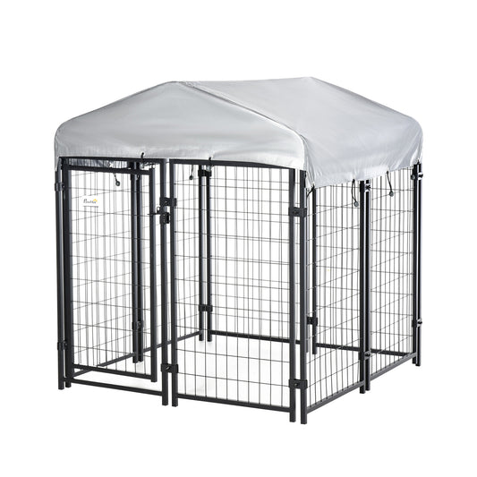 Outdoor Dog Kennel, Dog Run W/ UV-Resistant Canopy & Lockable Design, Metal Playpen Fence for Small and Medium Dogs, 120 x 120 x 138 cm