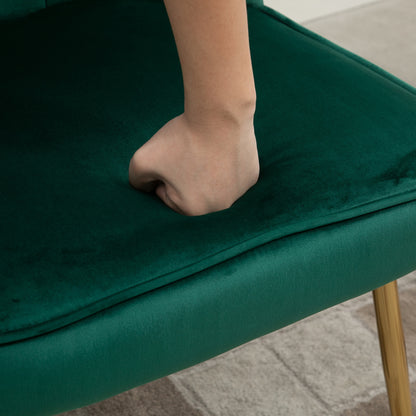 Retro Style Velvet-Feel Shell Luxe Accent Chair, Glam Vanity Chair Makeup Seat, Home Bedroom Lounge with Metal Legs Comfort Padding, Green