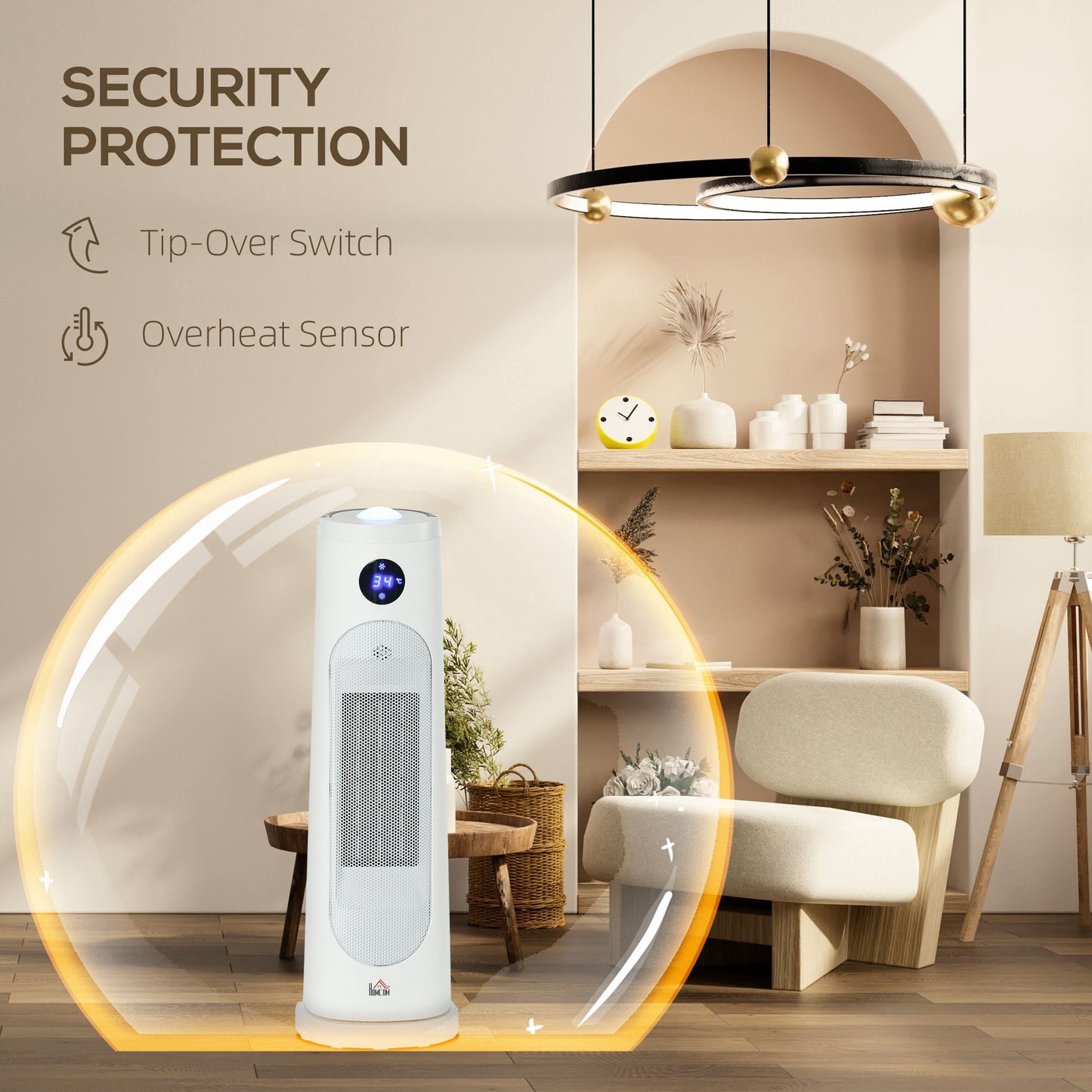 Electric Space Heater, Portable Fan Heater, Low Energy 2000W PTC Ceramic Heater w/ Thermostat, Timer, Overheat & Tip-over Protection