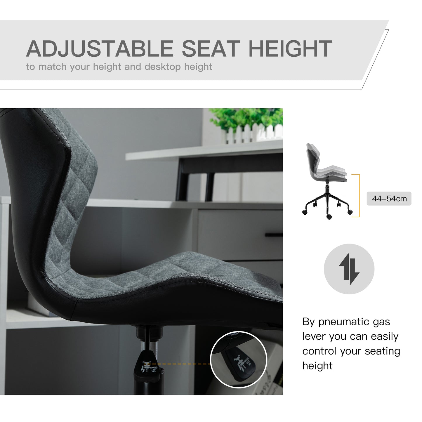 Swivel Chair, Home Office Computer Desk Chair With Nylon Wheels Adjustable Height Linen Grey