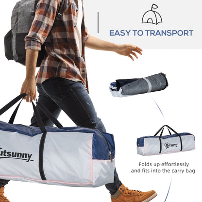 Outsunny Dome Tent for 6-8 Person, Camping Tent with 4 Zipped Mesh Doors, Removable Polyester Cloth, Lamp Hook, Portable Carry Bag, White and Blue