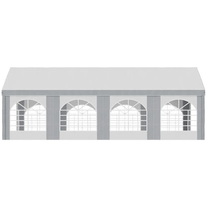 8 x 4m Galvanised Party Tent, Marquee Gazebo with Sides, Eight Windows and Double Doors, for Parties, Wedding and Events