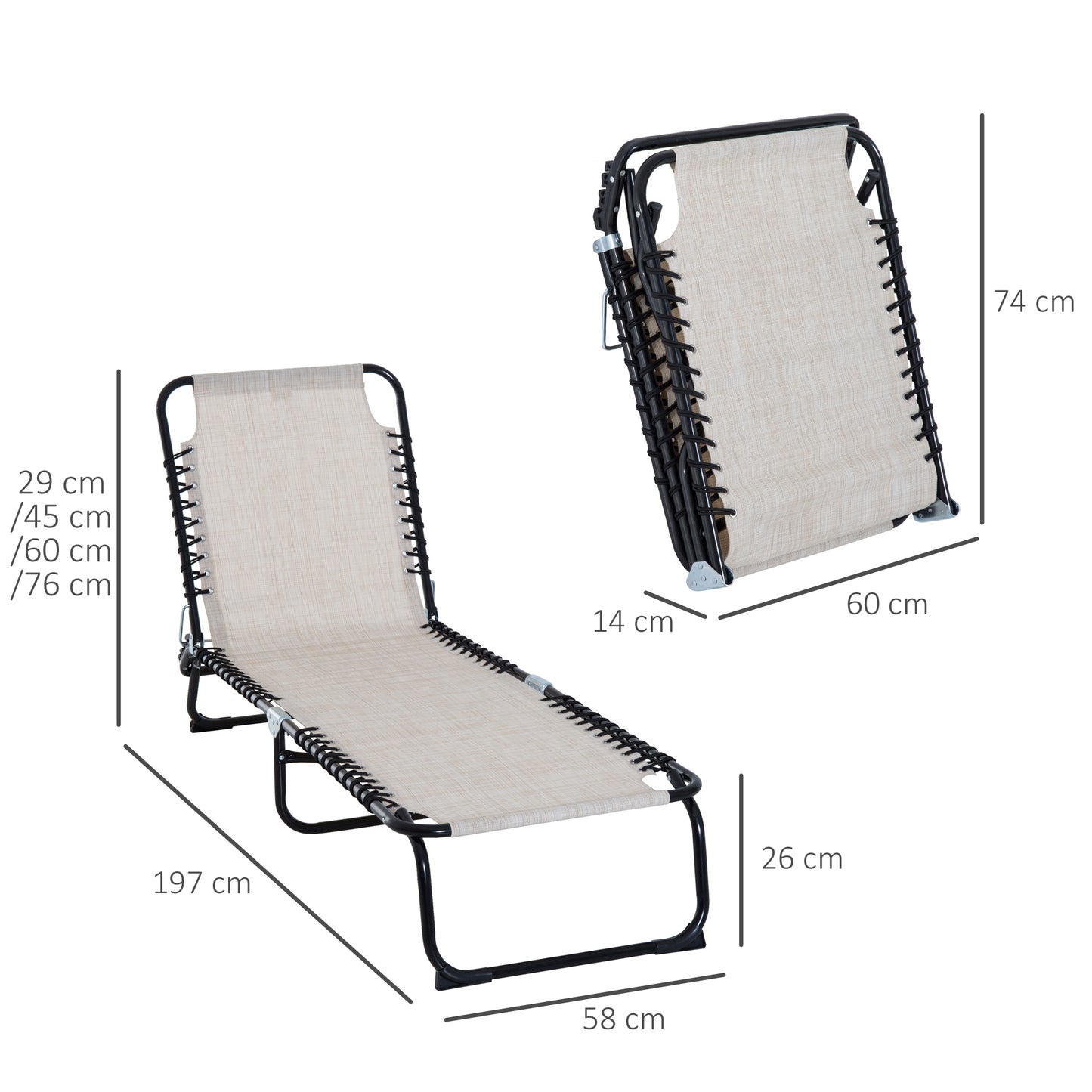 Outsunny Folding Chaise Lounge Chair Reclining Garden Sun Lounger with 4-Position Adjustable Backrest for Patio, Deck, and Poolside, Cream White