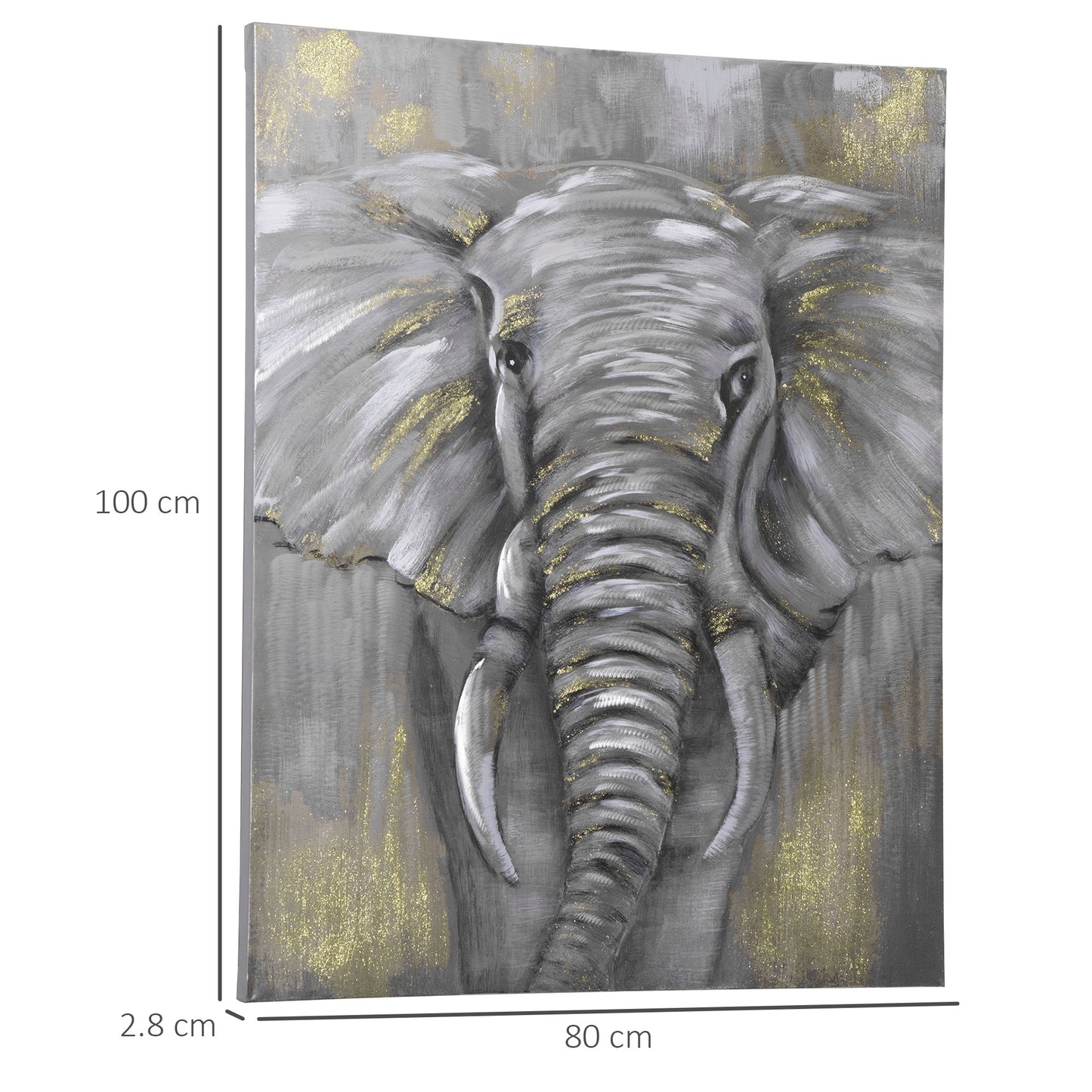 Hand-Painted Metal Canvas Wall Art Grey African Elephant, Wall Pictures for Living Room Bedroom Decor, 100 x 80 cm