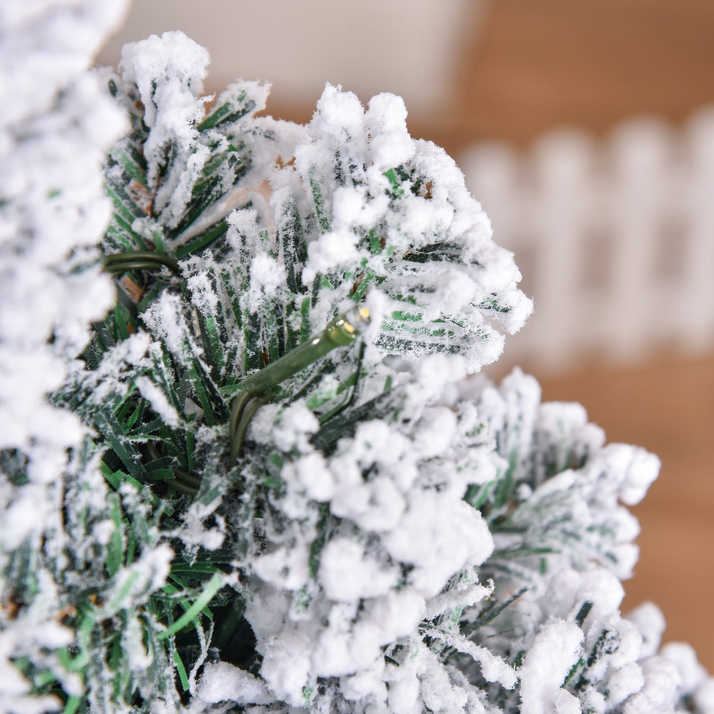 4ft Prelit Artificial Snow Flocked Christmas Tree with Warm White LED Light, Holiday Home Xmas Decoration, Green White