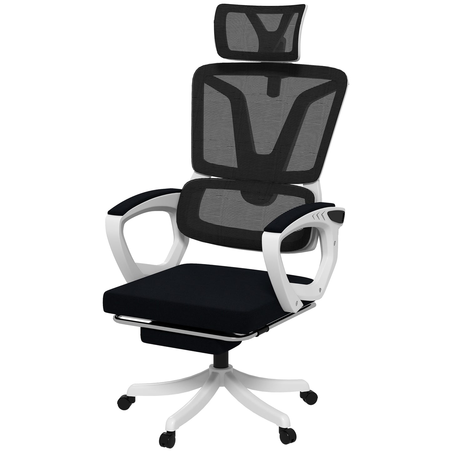 Reclining Office Chair | 3 Position 100–130° Recline | Adjustable Headrest | Lumbar Support | Retractable Footrest | Linen-Look Padded | 44-52cm Seat Height | 120kg | Black