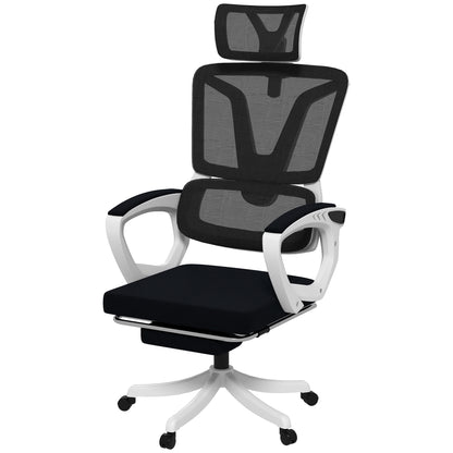 Reclining Office Chair | 3 Position 100–130° Recline | Adjustable Headrest | Lumbar Support | Retractable Footrest | Linen-Look Padded | 44-52cm Seat Height | 120kg | Black