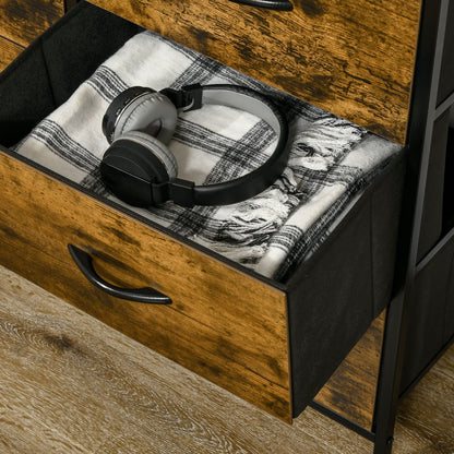 Chest of Drawers For Bedroom Industrial 5 Fabric Drawer Dresser with Open Shelf for Living Room, Rustic Brown