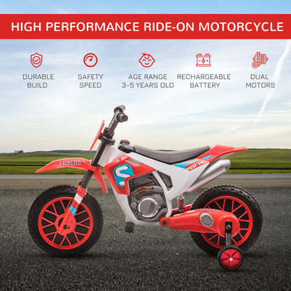 Kids 12V Electric Motorcycle Ride-On, with Training Wheels, for Ages 3-6 Years - Red