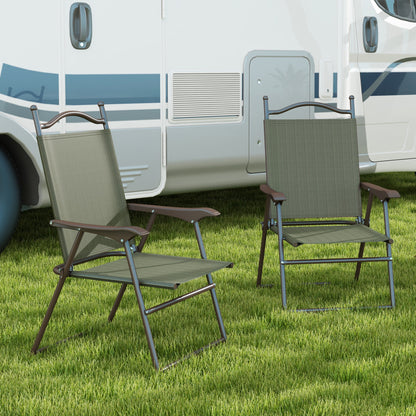 Outsunny 2 Pieces Folding Patio Camping Chairs Set, Sports Chairs for Adults with Armrest, Mesh Fabric Seat for Lawn