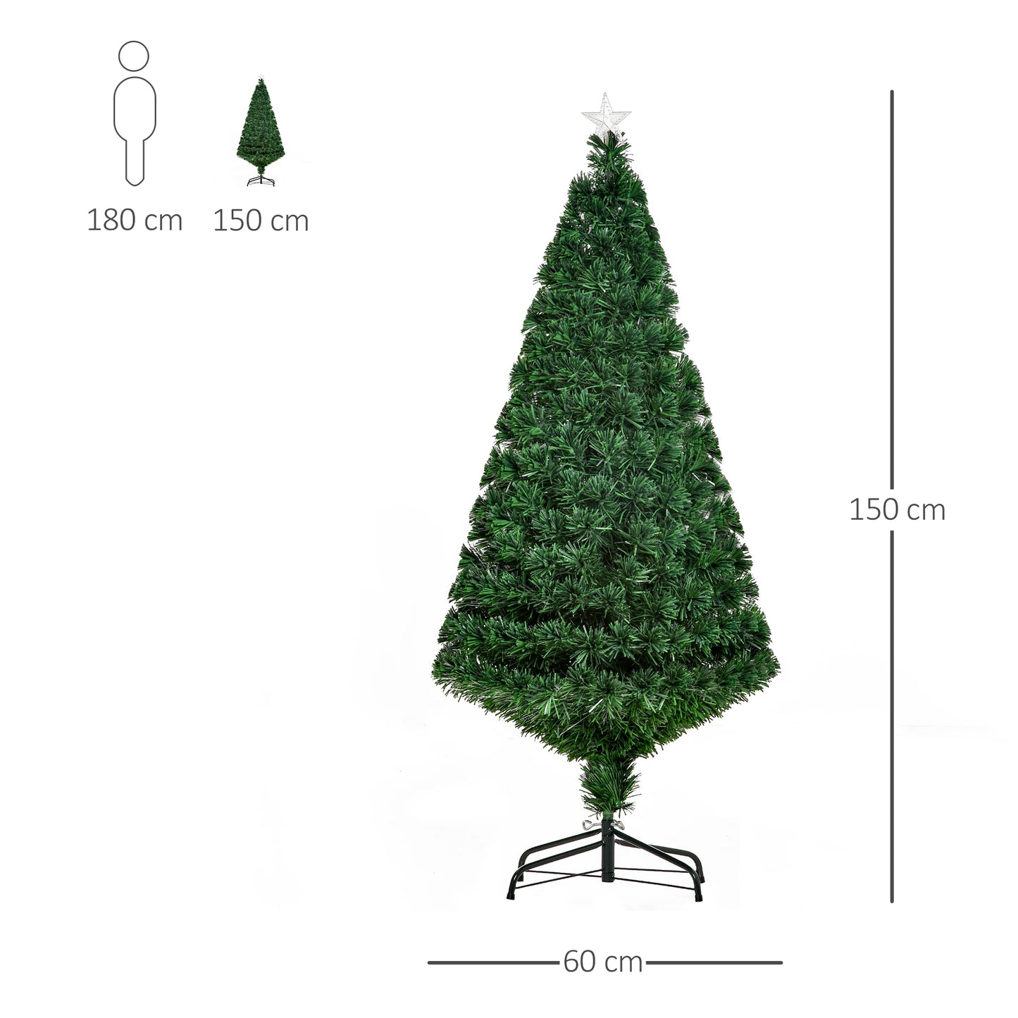 5FT Green Fibre Optic Pre-Lit Artificial Christmas Tree Multi-Colour