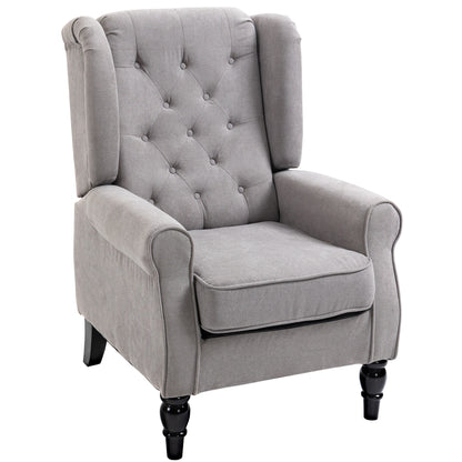 Retro Vintage Style Accent Chair, Wingback Armchair with Wood Frame Button Tufted Design for Living Room Bedroom, Grey