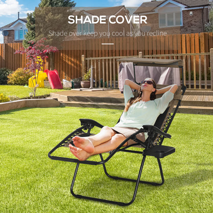 Outsunny Zero Gravity Lounger Chair, Folding Reclining Patio Chair with Shade Cover, Cup Holder and Headrest for Poolside, Camping, Brown