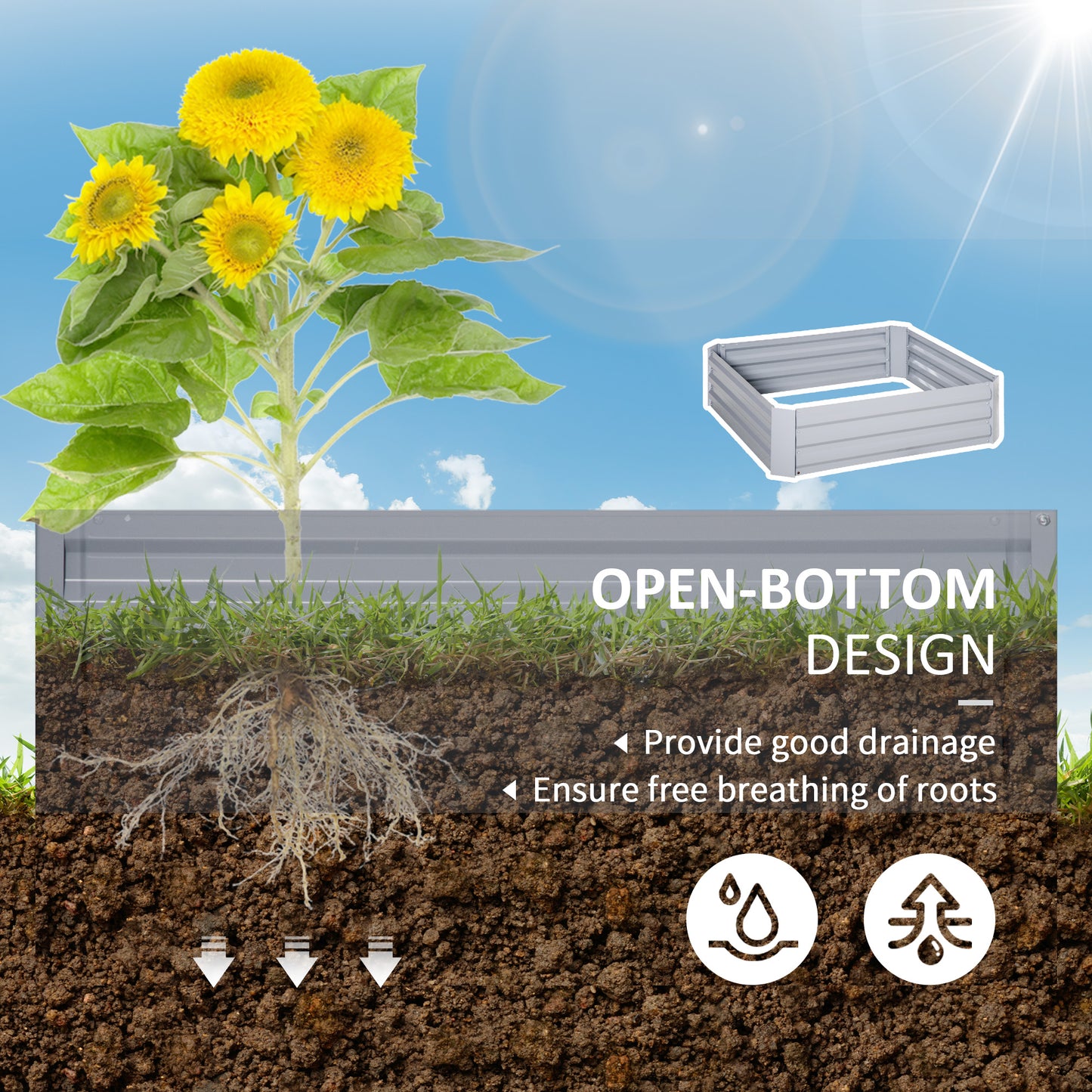 Outsunny Set of 2 Raised Garden Bed, Elevated Planter Box with Galvanized Steel Frame for Growing Flowers, Herbs, 1m x 1m x 0.3m