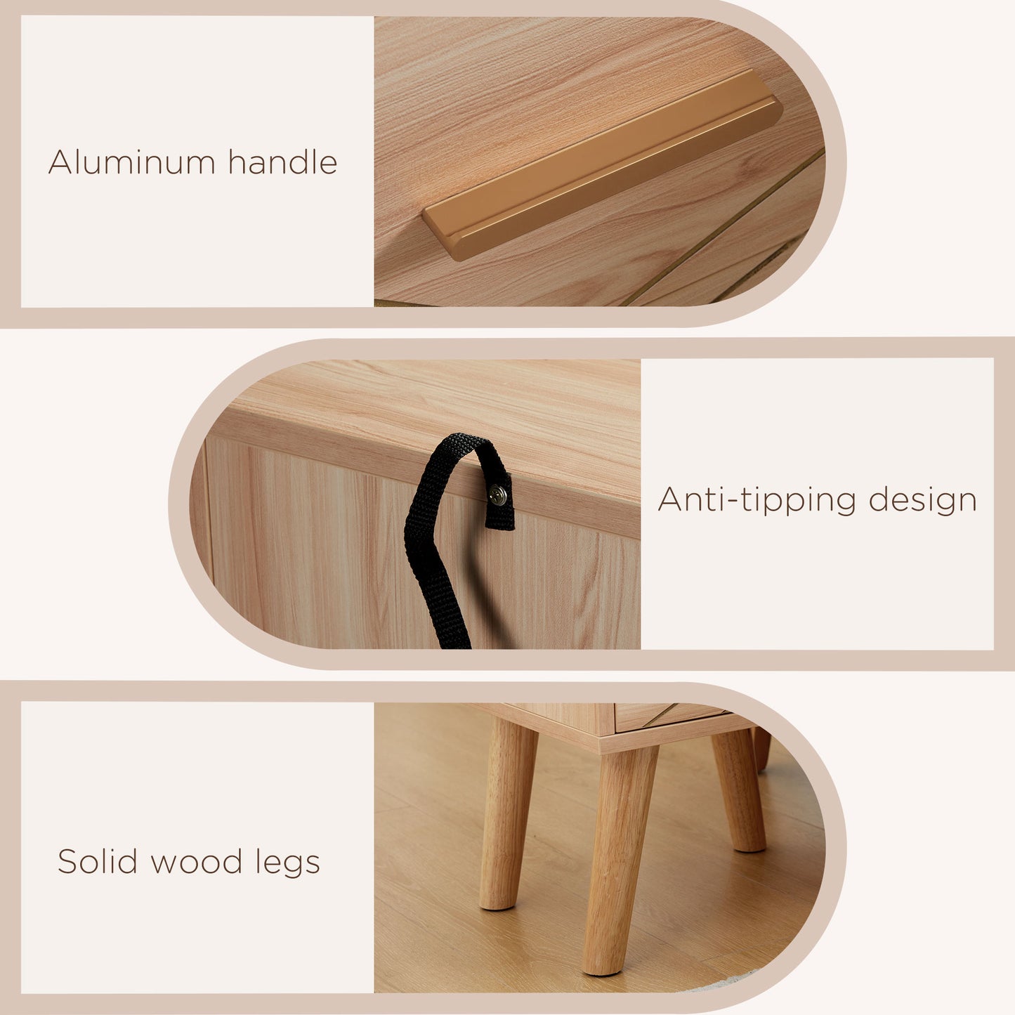 Set Of 2 Bedside Cabinets Scandinavian Table with Drawers With Wood Legs, Natural