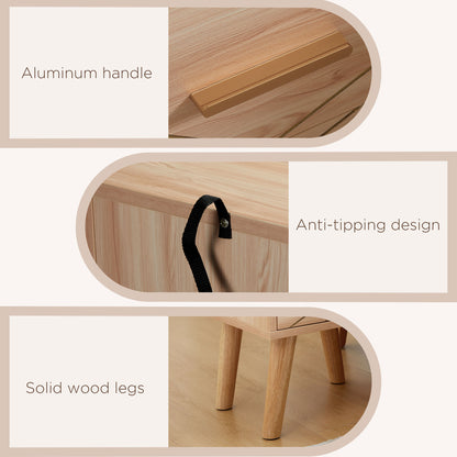 Set Of 2 Bedside Cabinets Scandinavian Table with Drawers With Wood Legs, Natural