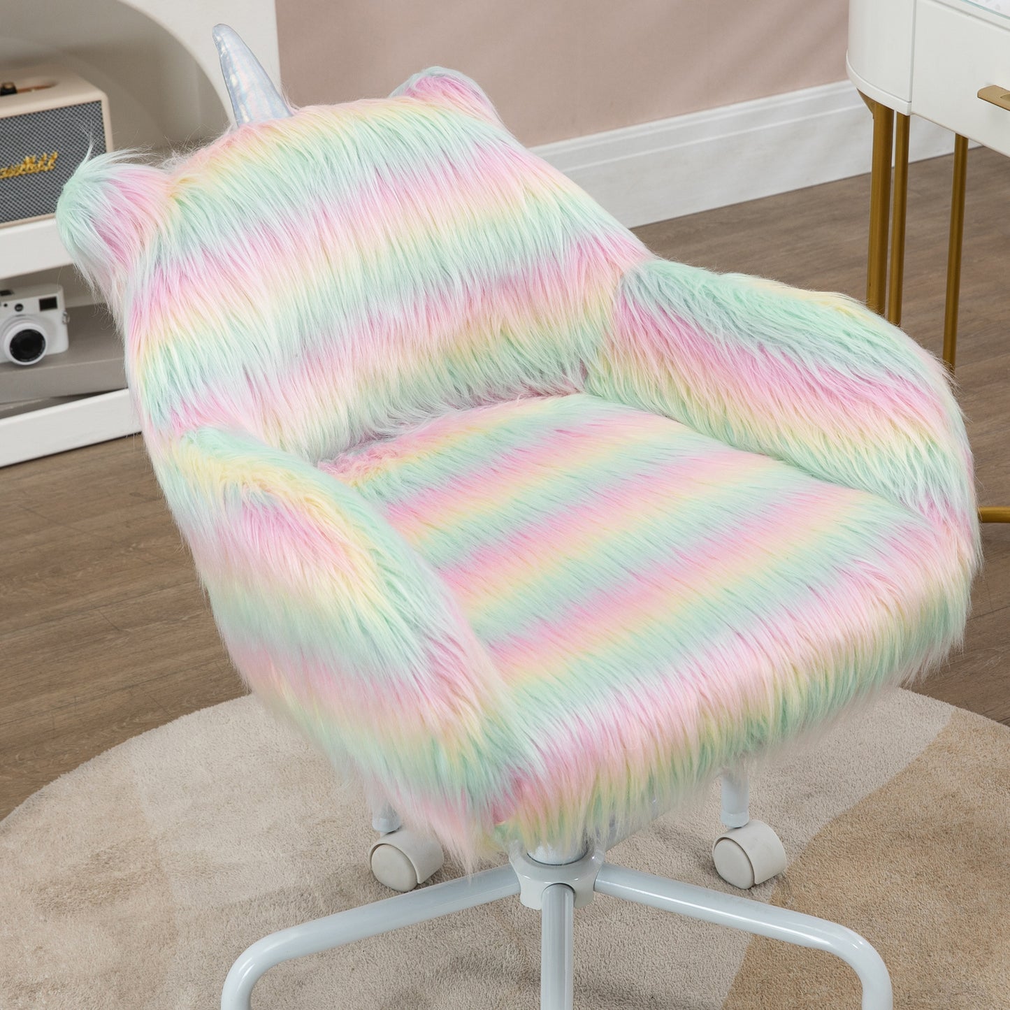 Vinsetto Unicorn Home Office Chair, Height Adjustable Fluffy Desk Chair, Colourful