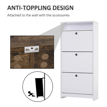 Shoe Storage Cabinet Cupboard Organiser Rack With 3 Drawers, Chipboard-White