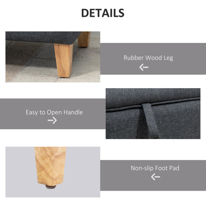 Linen Storage Ottoman Padded Footstool with Rubberwood Legs Ideal for Bed End, Shoe Bench, Seating, Dark Grey
