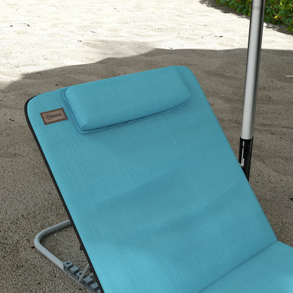 Outsunny Metal Frame PE Fabric 2 Pieces Outdoor Beach Reclining Chair Set w/ Pillow Light Blue