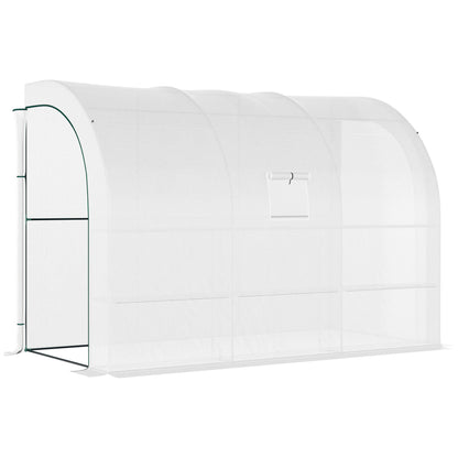 Outdoor Walk-In Greenhouse, Plant Nursery with Zippered Doors, PE Cover and 3-Tier Shelves, White, 300 x 150 x 213 cm