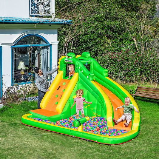 Outsunny 5 in 1 Kids Bouncy Castle Large Crocodile Style Inflatable House Slide Basket Water Pool Climbing Wall for Kids Age 3-8, 3.85 x 2.85 x 2.25m