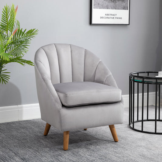 Accent Chair Velvet Fabric Single Sofa Armchair Home Living Room Solid Wood Leg Upholstered Side Armchair Grey
