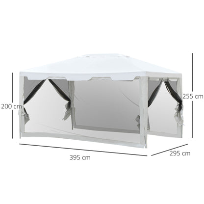 Outsunny 4x3 m Waterproof Gazebo W/Mesh Sides-White/Black
