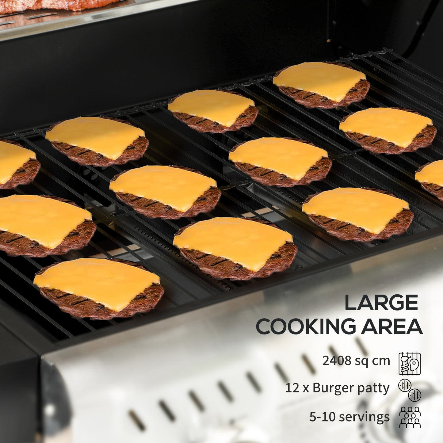 Outsunny 9 kW 3 Burner Gas BBQ Grill with See-through Lid, Black