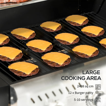 Outsunny 9 kW 3 Burner Gas BBQ Grill with See-through Lid, Black