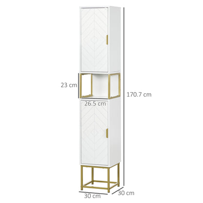 Kleankin Narrow Bathroom Storage Cabinet, Freestanding Tallboy Storage Unit Floor Cabinet Slim Corner Organizer w/Adjustable Shelf Steel Base, White