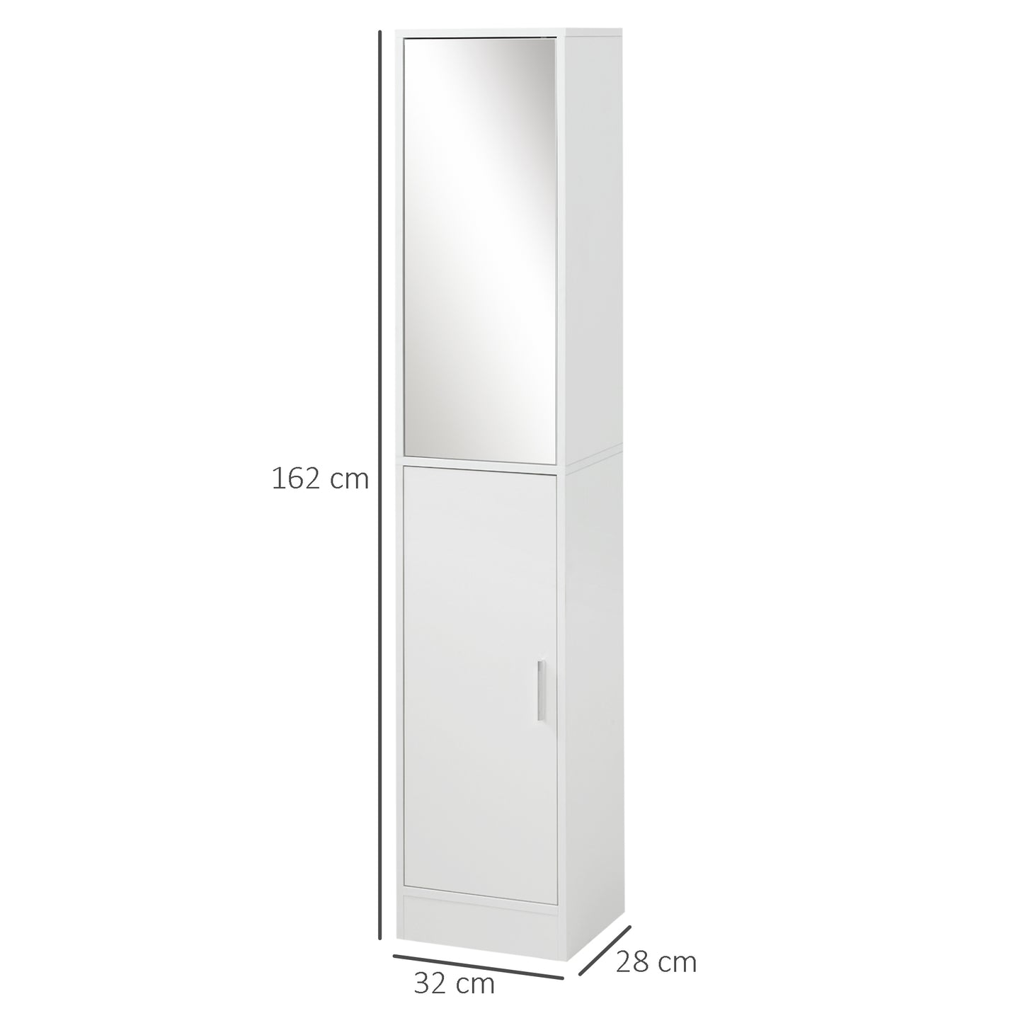Kleankin Tall Mirrored Bathroom Cabinet, Bathroom Storage Cupboard, Floor Standing Tallboy Unit with Adjustable Shelf, White