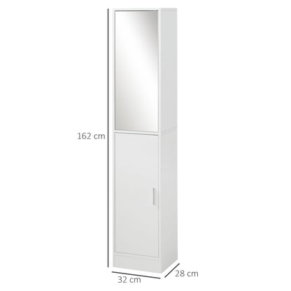 Kleankin Tall Mirrored Bathroom Cabinet, Bathroom Storage Cupboard, Floor Standing Tallboy Unit with Adjustable Shelf, White