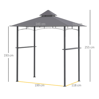 Outsunny 2.5M (8ft) Double-Tier BBQ Gazebo Grill Canopy Barbecue Tent Shelter Patio Deck Cover - Grey