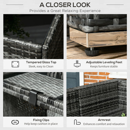 Outsunny 8 Piece PE Rattan Corner Sofa Set Garden Furniture Set Patio Wicker Sofa Seater w/ Cushion Washable Cushion Cover Tempered Glass Table Grey