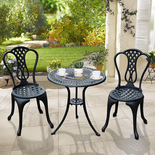 3 Piece Patio Cast Aluminium Bistro Garden Outdoor Furniture Table and Chairs Set Shabby Chic Style